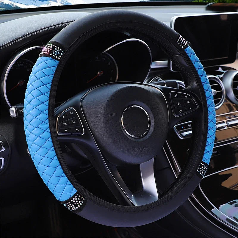 Luxury Diamond Embroidered Leather Steering Wheel Cover
