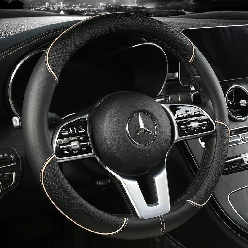 All Season Diamond Pattern Leather Steering Wheel Cover for 14.5 to 15 Inch Wheels