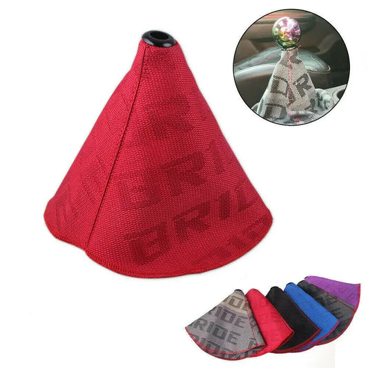 JDM Style Fabric Gear Shift Boot Cover with Red Stitching