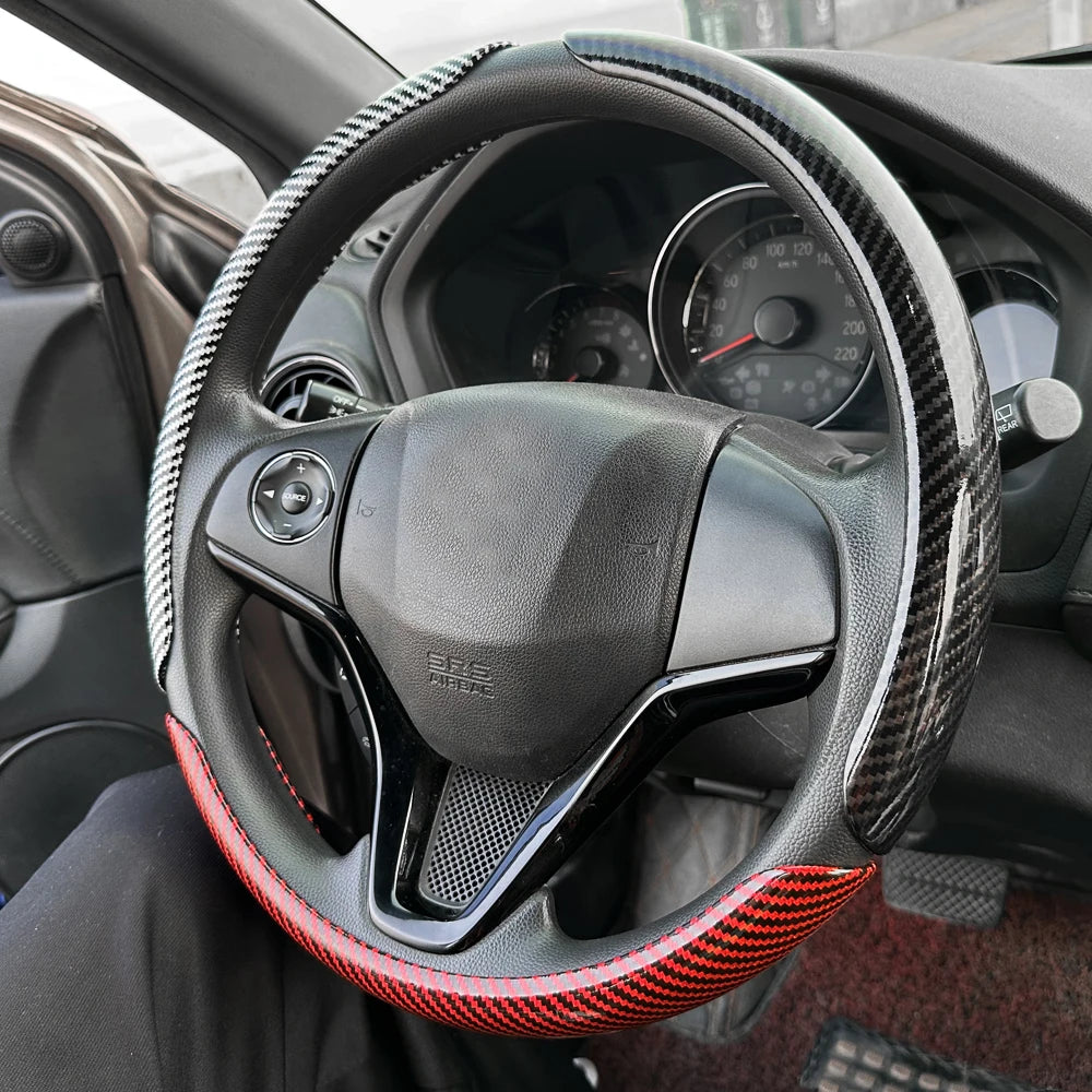 Glossy Carbon Fiber Style Steering Wheel Trim Cover for 15 Inch Wheels