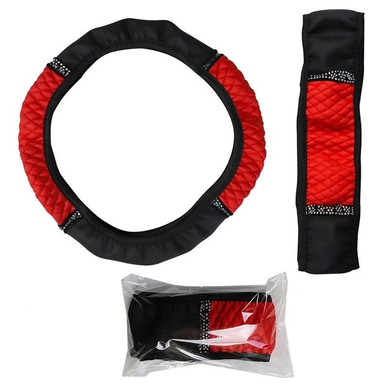 Luxury Diamond Embroidered Leather Steering Wheel Cover