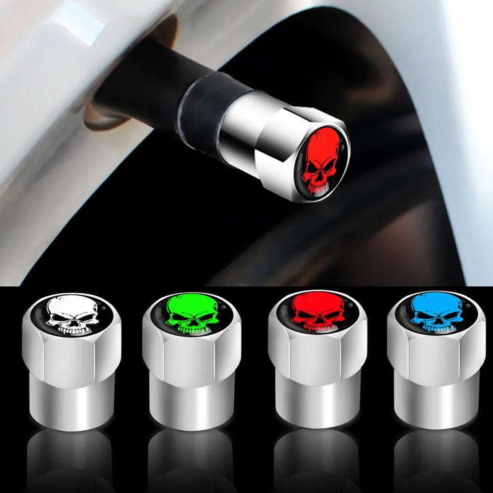 Skull Tire Valve Stem Cap Set of Four Dustproof and Corrosion Resistant Universal Fit for Car Bicycle Truck and Motorcycle
