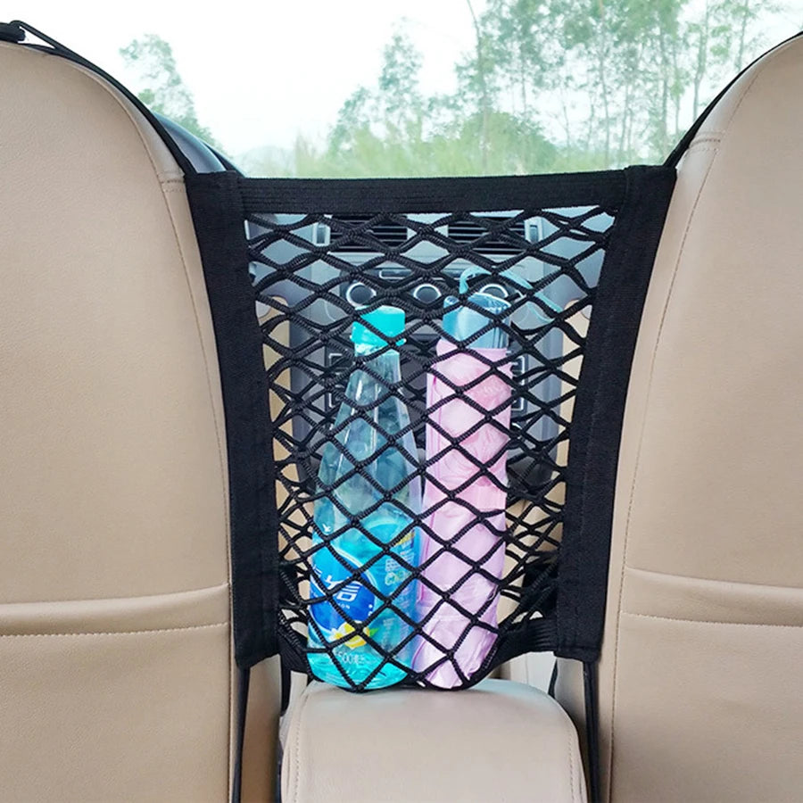 Pet Car Barrier with Automatic Safety Mesh & Storage Bag – Back Seat Safety Protector Net