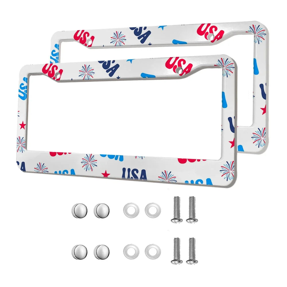 2-Pack Aluminum Alloy License Plate Frames – American Flag Design with Screws, Fits U.S. Plates