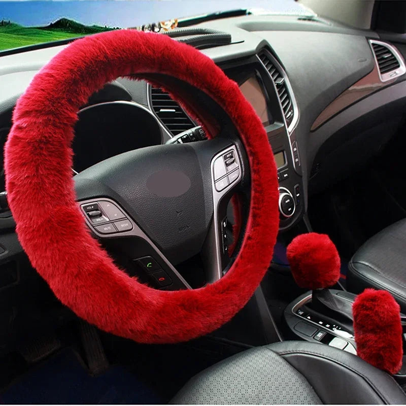 Plush Steering Wheel and Gear Shift Cover Set