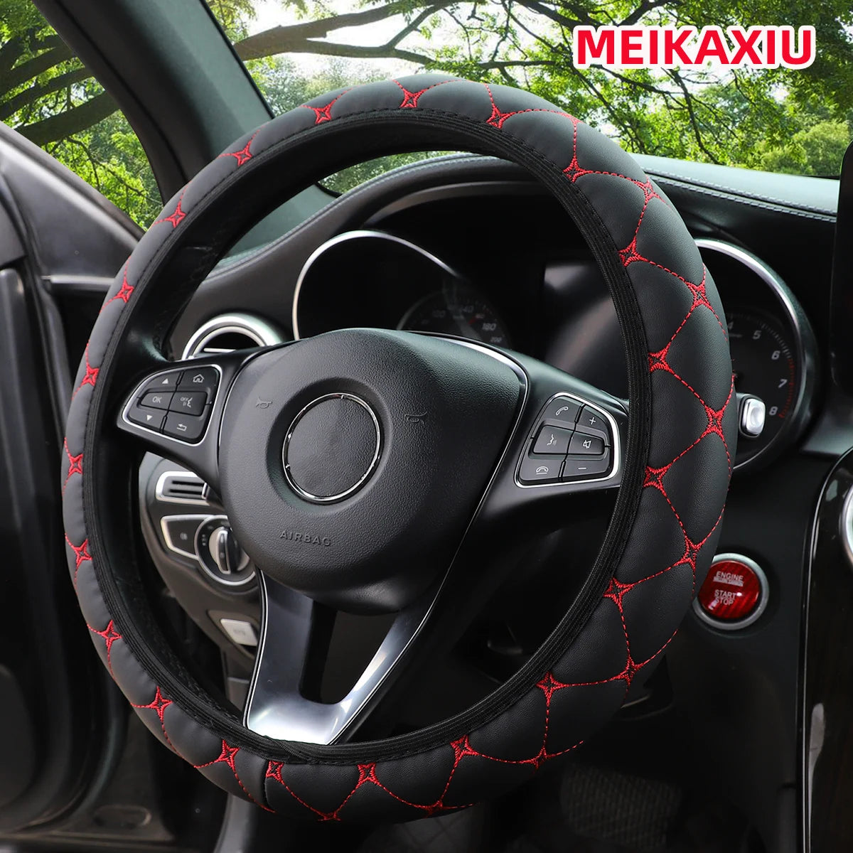 Embroidered PU Leather Steering Wheel Cover