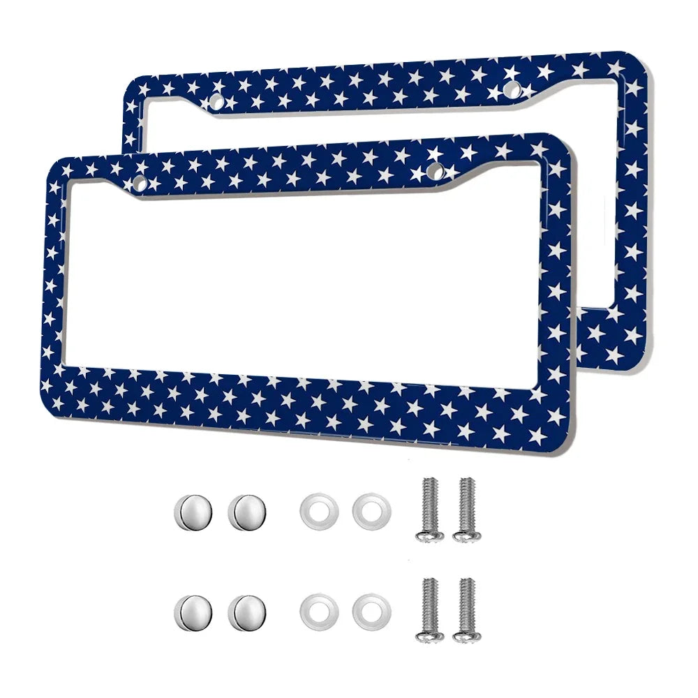 2-Pack Aluminum Alloy License Plate Frames – American Flag Design with Screws, Fits U.S. Plates