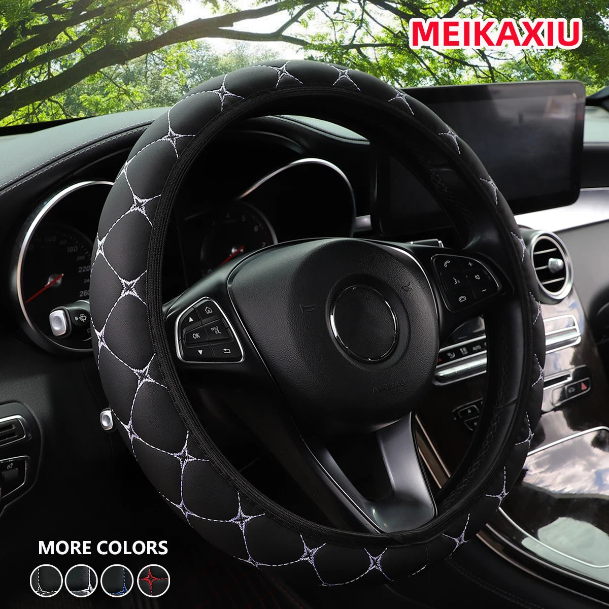Embroidered PU Leather Steering Wheel Cover