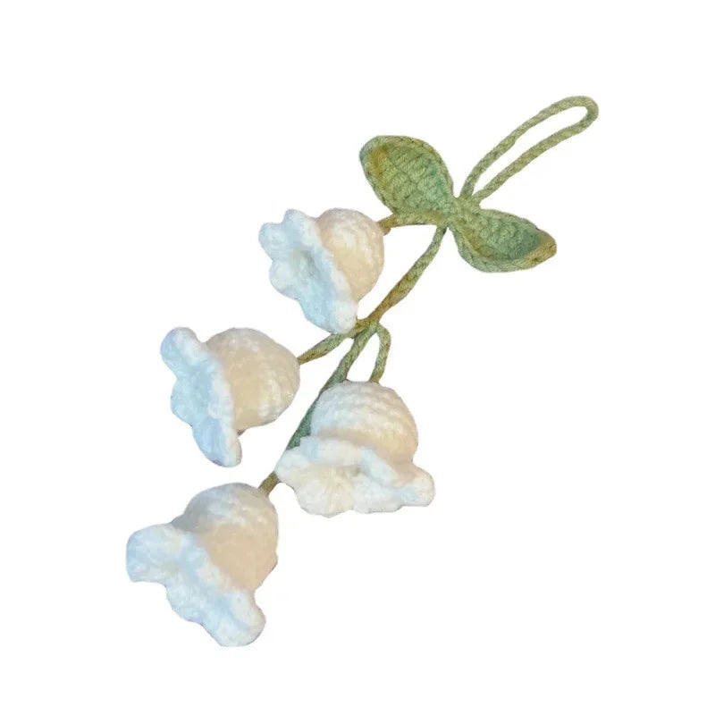 Lily Handmade Crochet Bluebell Flower Car Pendant – Rearview Mirror Hanging Keychain Accessory
