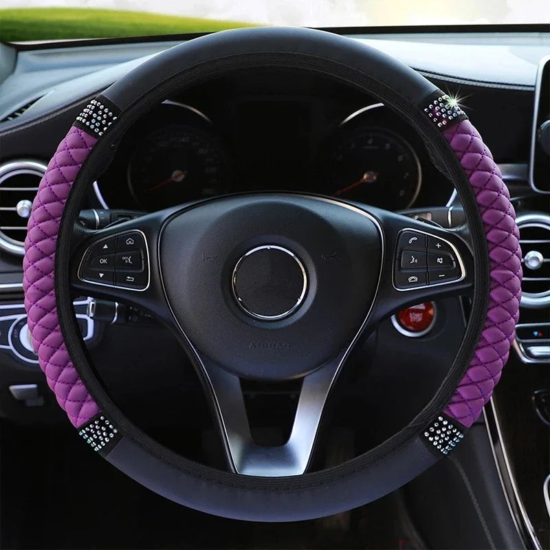 Luxury Diamond Embroidered Leather Steering Wheel Cover