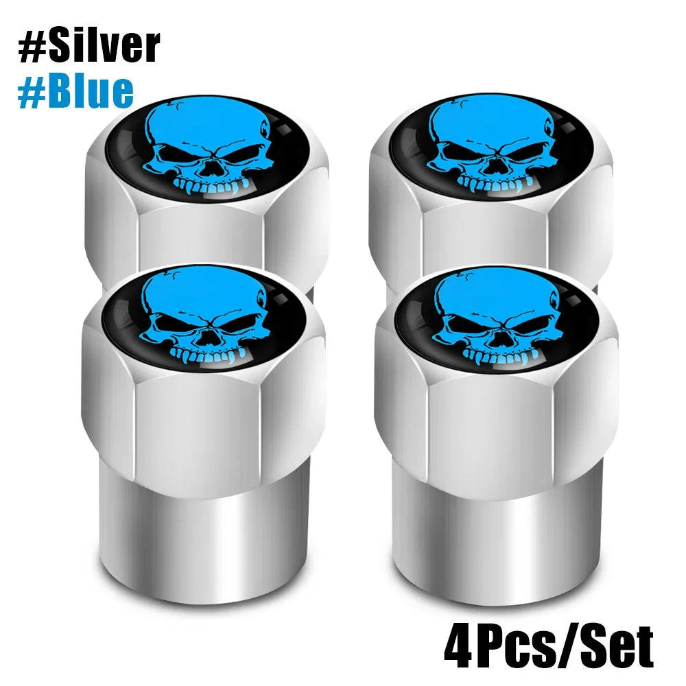 Skull Tire Valve Stem Cap Set of Four Dustproof and Corrosion Resistant Universal Fit for Car Bicycle Truck and Motorcycle
