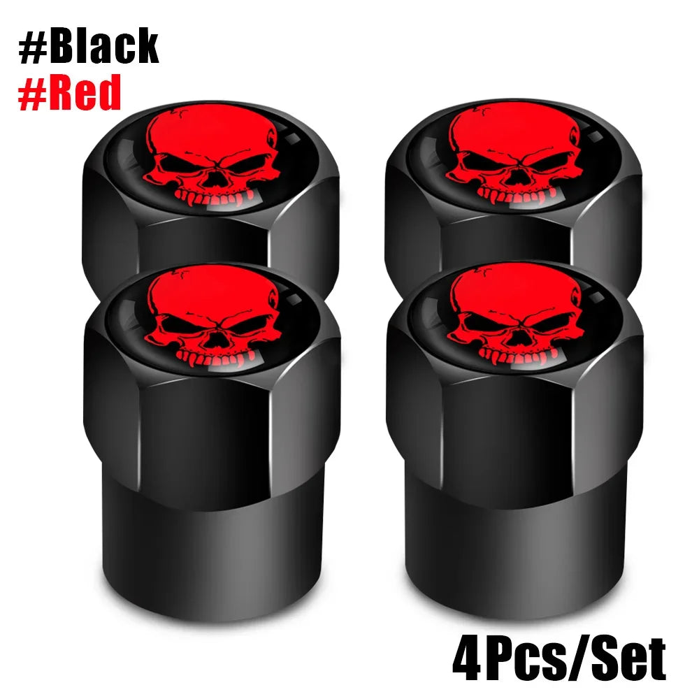 Skull Tire Valve Stem Cap Set of Four Dustproof and Corrosion Resistant Universal Fit for Car Bicycle Truck and Motorcycle