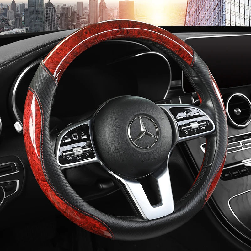Peach Wood Grain Steering Wheel Cover for 14.5 to 15 Inch Wheels