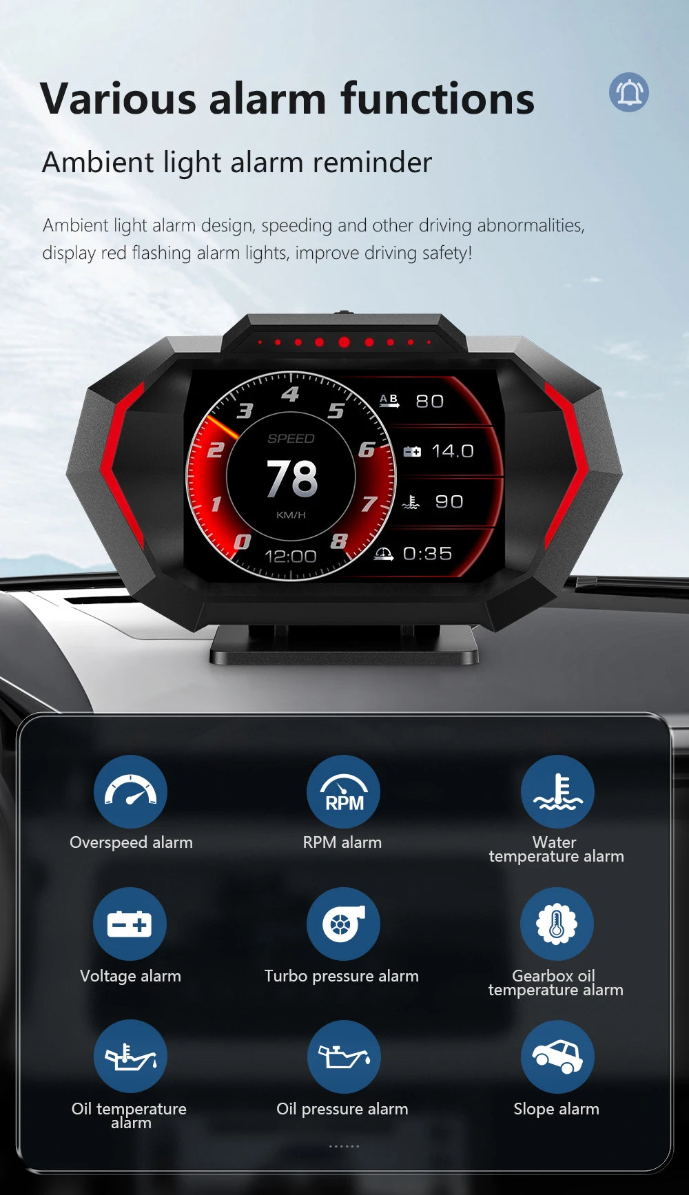 OBD + GPS P24 Car Head-Up Display (HUD) – Digital Speedometer with On-Board Computer