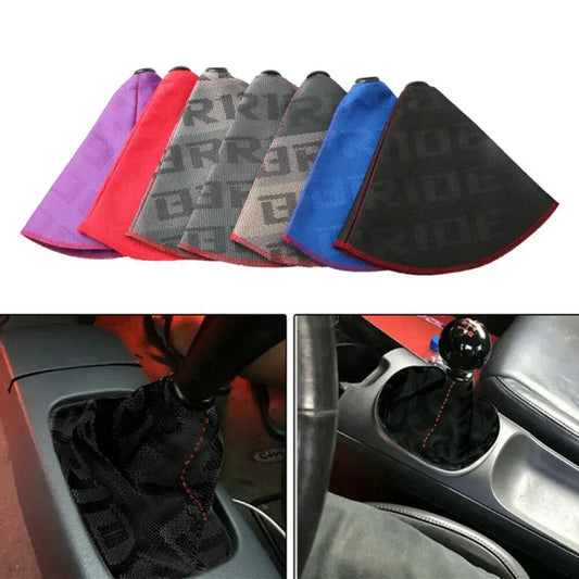 JDM Style Fabric Gear Shift Boot Cover with Red Stitching