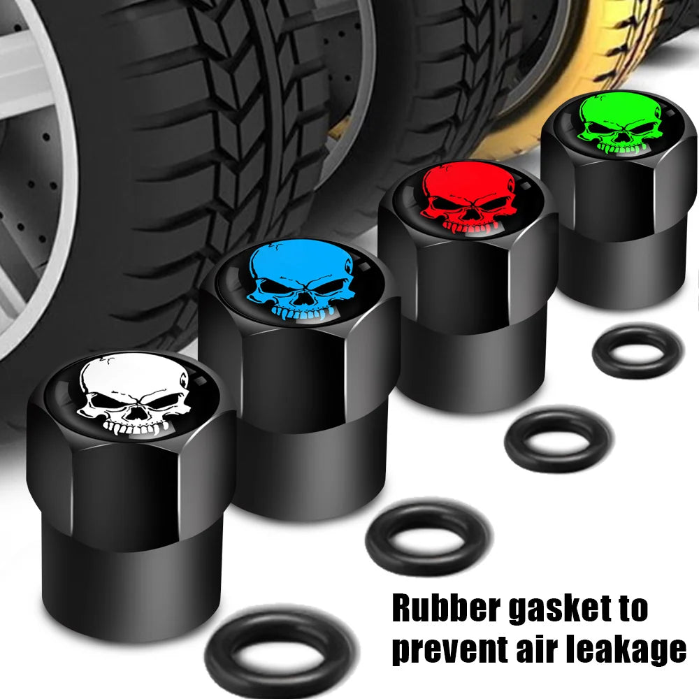 Skull Tire Valve Stem Cap Set of Four Dustproof and Corrosion Resistant Universal Fit for Car Bicycle Truck and Motorcycle