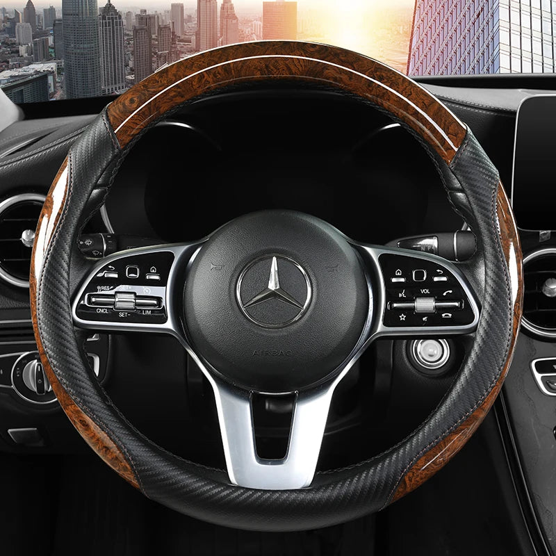 Peach Wood Grain Steering Wheel Cover for 14.5 to 15 Inch Wheels