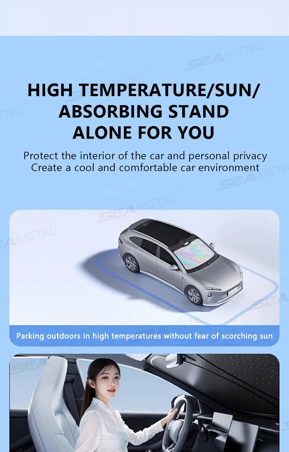 SEAMETAL Foldable Windshield Sunshade Thick 5-Layer Windscreen Sun Protection Cover Privacy Curtain Universal for Sedan Suv Mpv