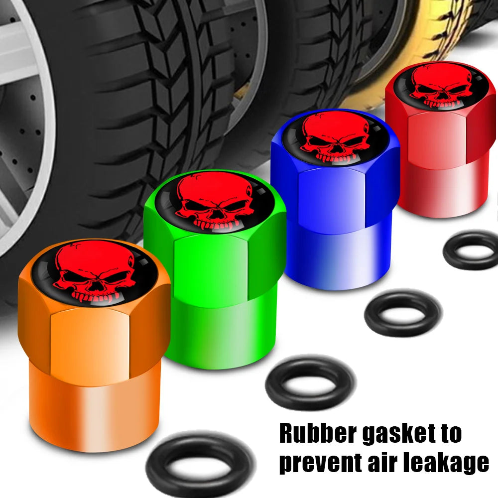 Skull Tire Valve Stem Cap Set of Four Dustproof and Corrosion Resistant Universal Fit for Car Bicycle Truck and Motorcycle