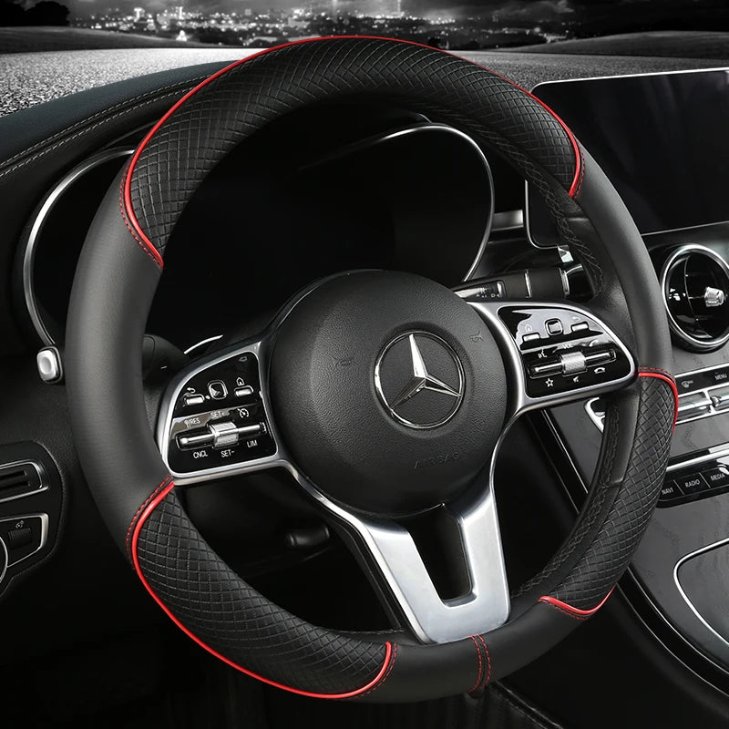 All Season Diamond Pattern Leather Steering Wheel Cover for 14.5 to 15 Inch Wheels