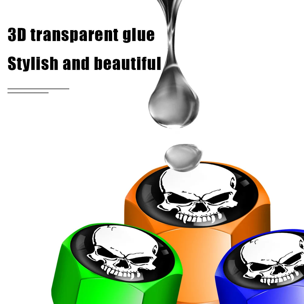 Skull Tire Valve Stem Cap Set of Four Dustproof and Corrosion Resistant Universal Fit for Car Bicycle Truck and Motorcycle