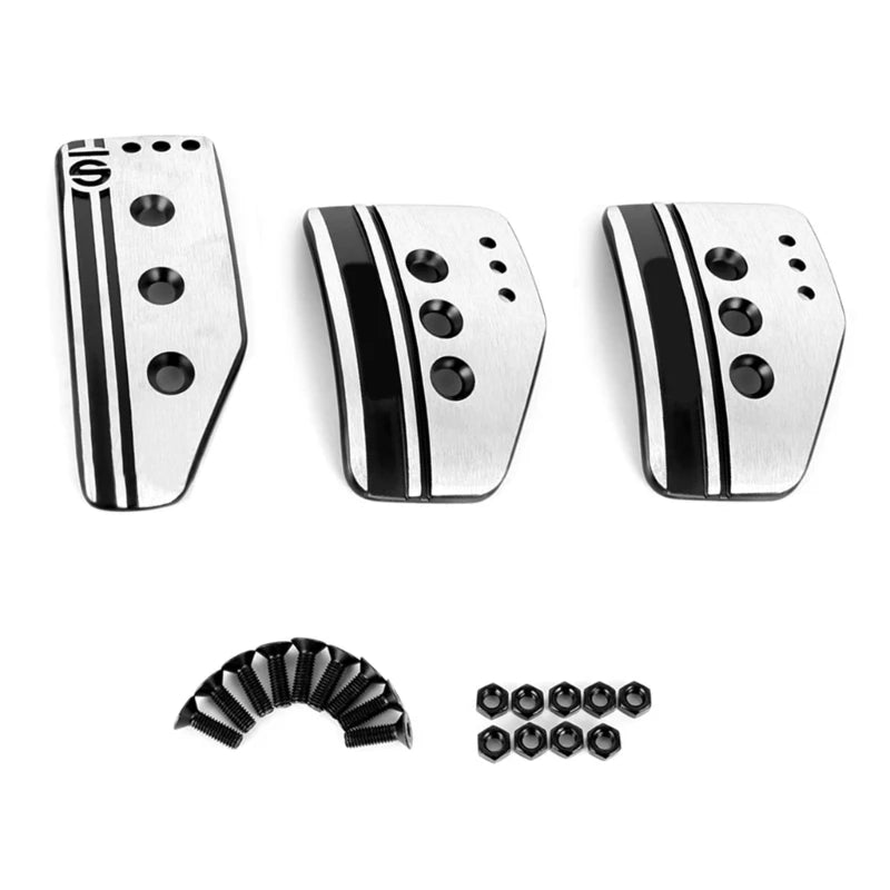 Anti-Slip Aluminum Pedal Cover Set – Accelerator, Brake, Clutch & Foot-Rest (Fits Most Manual & Automatic Cars)