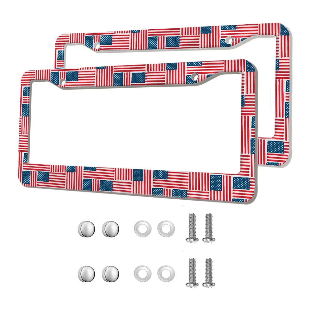 2-Pack Aluminum Alloy License Plate Frames – American Flag Design with Screws, Fits U.S. Plates
