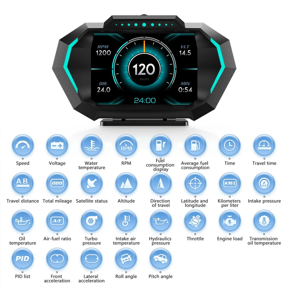 OBD + GPS P24 Car Head-Up Display (HUD) – Digital Speedometer with On-Board Computer