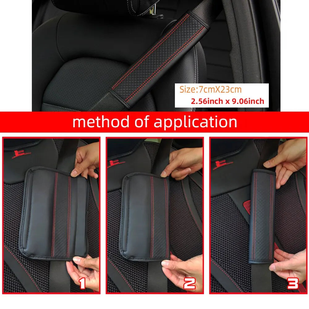 PU Leather Embossed Car Seat Belt Shoulder Cover – Comfort & Decompression Pad