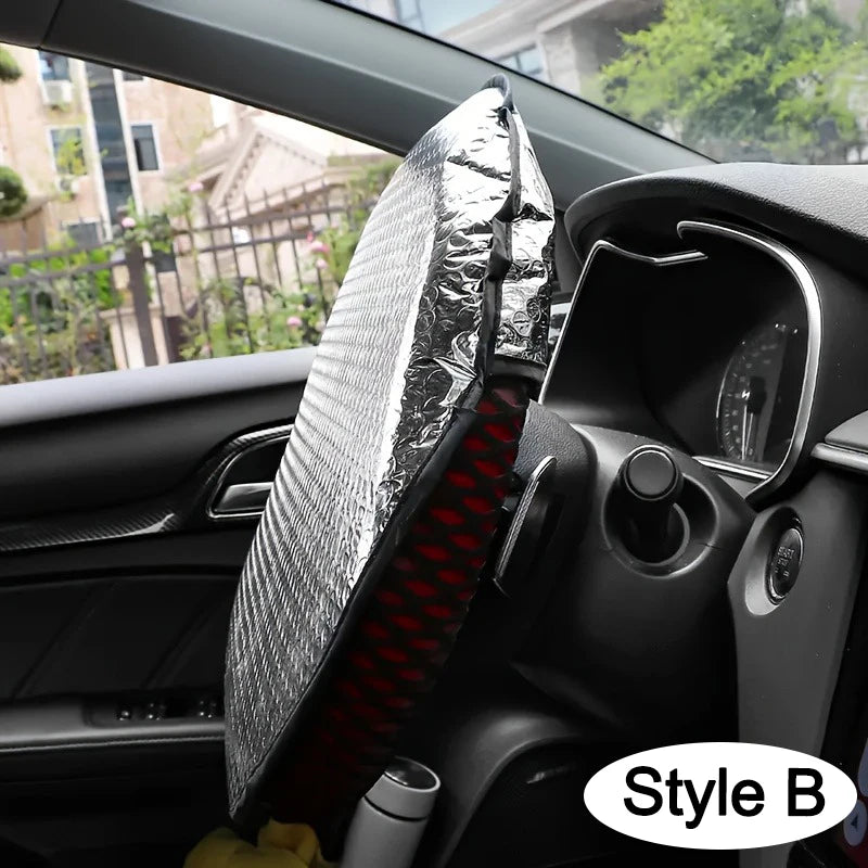 Double Thick Foldable Car Steering Wheel Sun Shade – Anti-UV Silver Cover