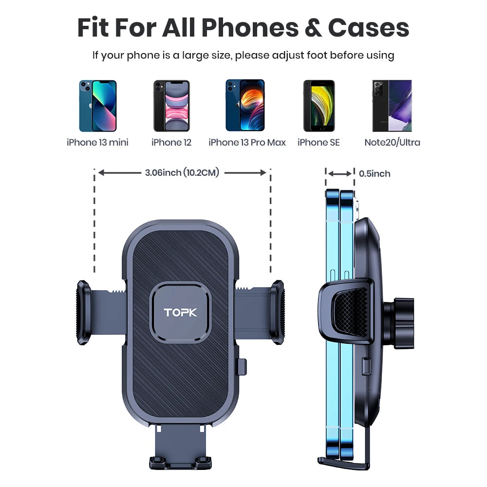 Universal Car Phone Holder for Dashboard with 360 Degree Rotation Anti Slip Grip and Adjustable Arm