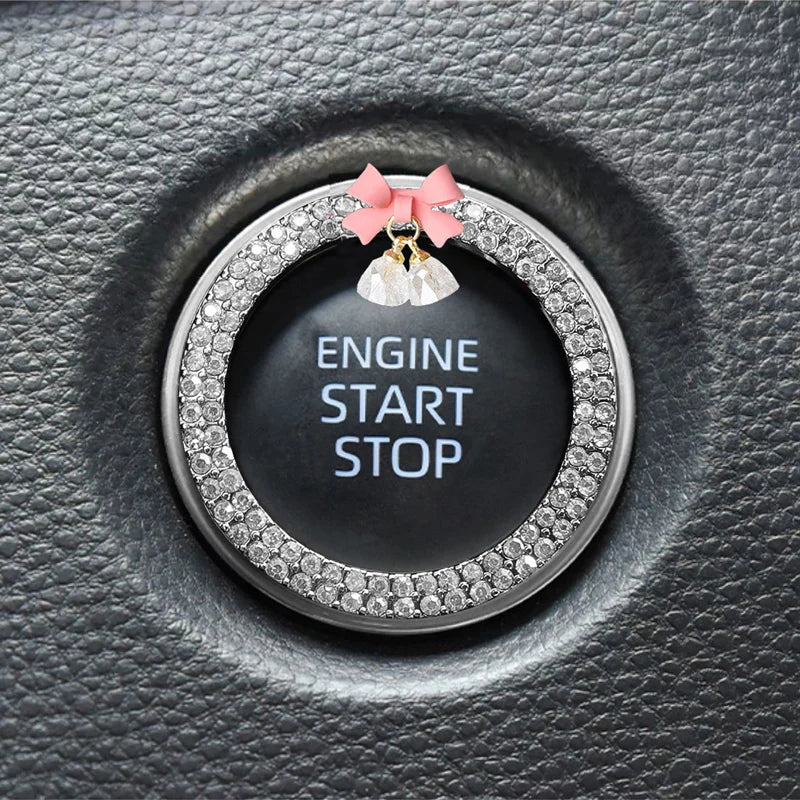 Rhinestone Bow Bell Car Start Switch Button Cover – Decorative Diamond Sticker Ring Trim