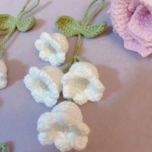 Lily Handmade Crochet Bluebell Flower Car Pendant – Rearview Mirror Hanging Keychain Accessory