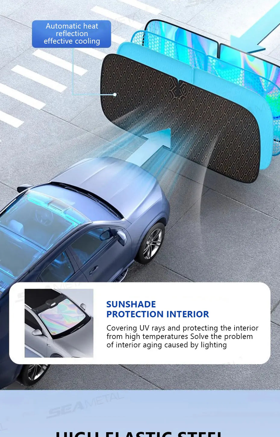 SEAMETAL Foldable Windshield Sunshade Thick 5-Layer Windscreen Sun Protection Cover Privacy Curtain Universal for Sedan Suv Mpv