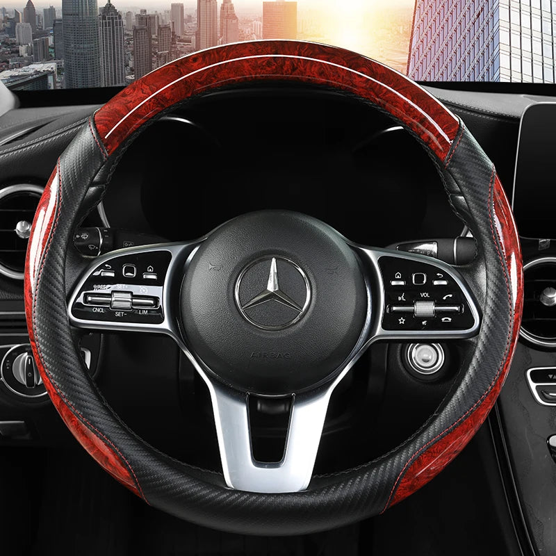 Peach Wood Grain Steering Wheel Cover for 14.5 to 15 Inch Wheels