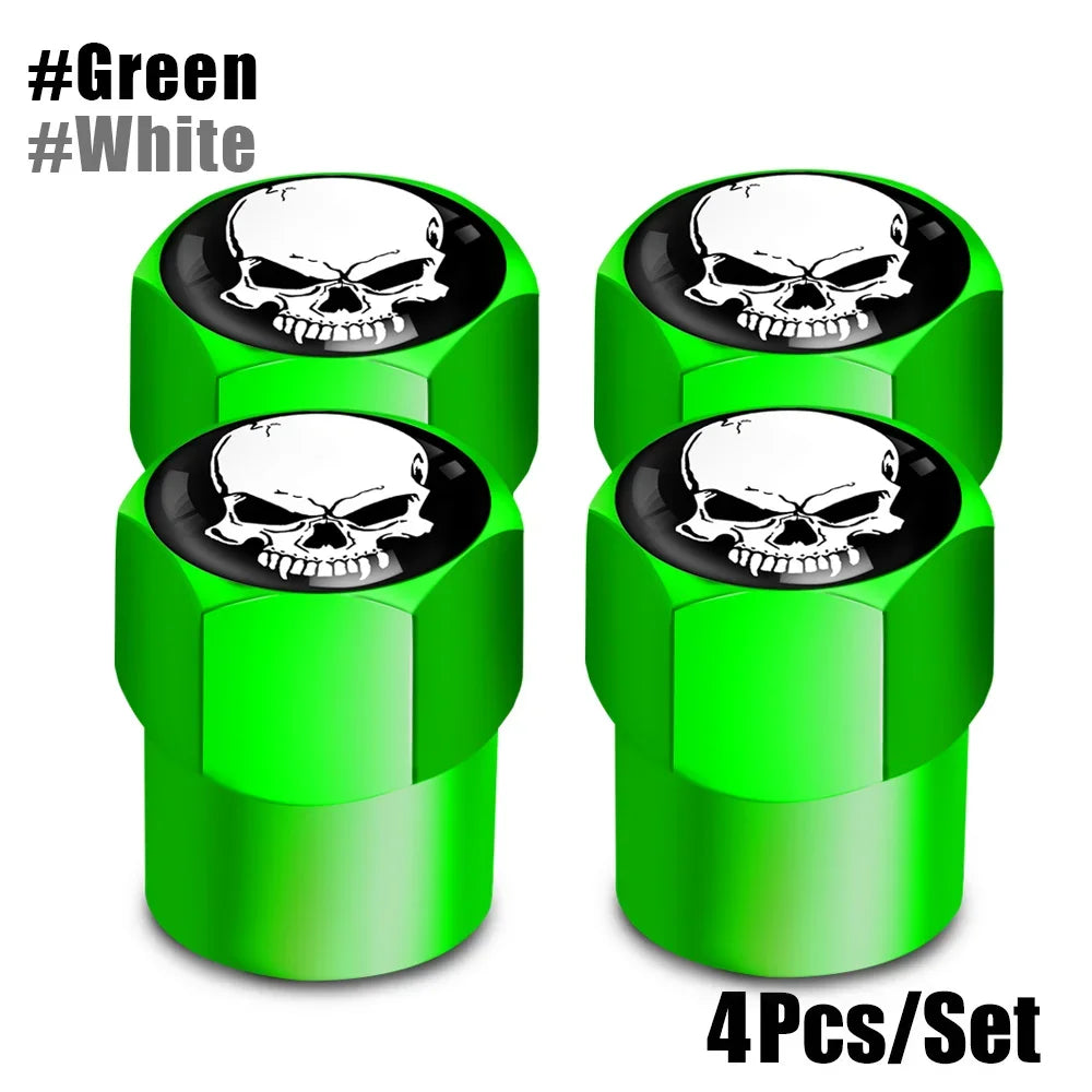Skull Tire Valve Stem Cap Set of Four Dustproof and Corrosion Resistant Universal Fit for Car Bicycle Truck and Motorcycle