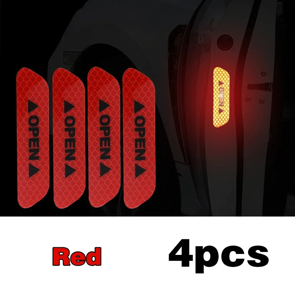 4PCS Reflective Car Door Warning Stickers – Safety Reflector Tape Decals for Exterior & Interior