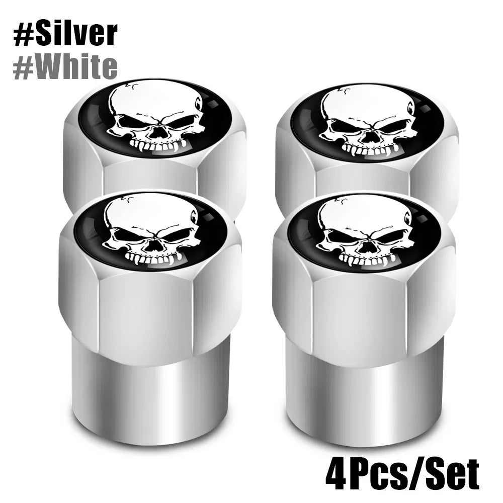 Skull Tire Valve Stem Cap Set of Four Dustproof and Corrosion Resistant Universal Fit for Car Bicycle Truck and Motorcycle