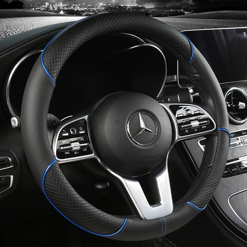 All Season Diamond Pattern Leather Steering Wheel Cover for 14.5 to 15 Inch Wheels