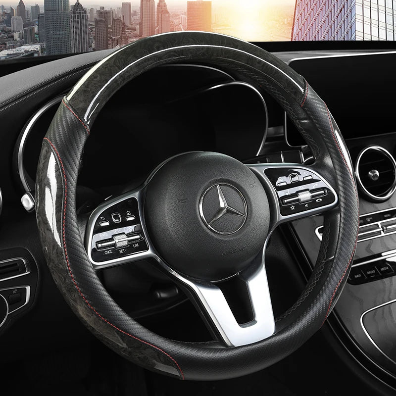 Peach Wood Grain Steering Wheel Cover for 14.5 to 15 Inch Wheels