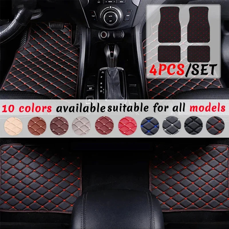 4PCS Universal PU Leather Car Floor Mats – Waterproof Front & Rear Foot Pad Protector Set