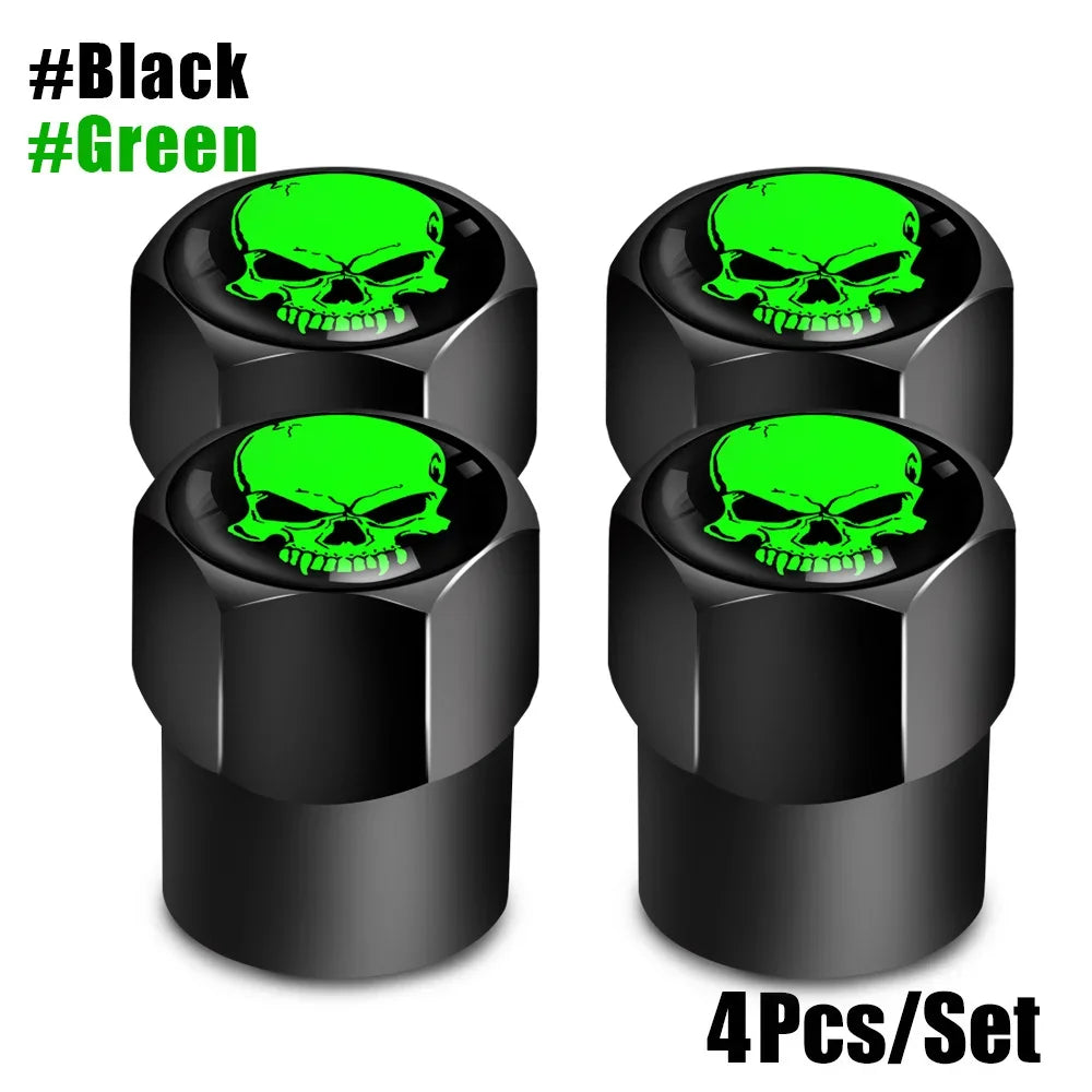 Skull Tire Valve Stem Cap Set of Four Dustproof and Corrosion Resistant Universal Fit for Car Bicycle Truck and Motorcycle