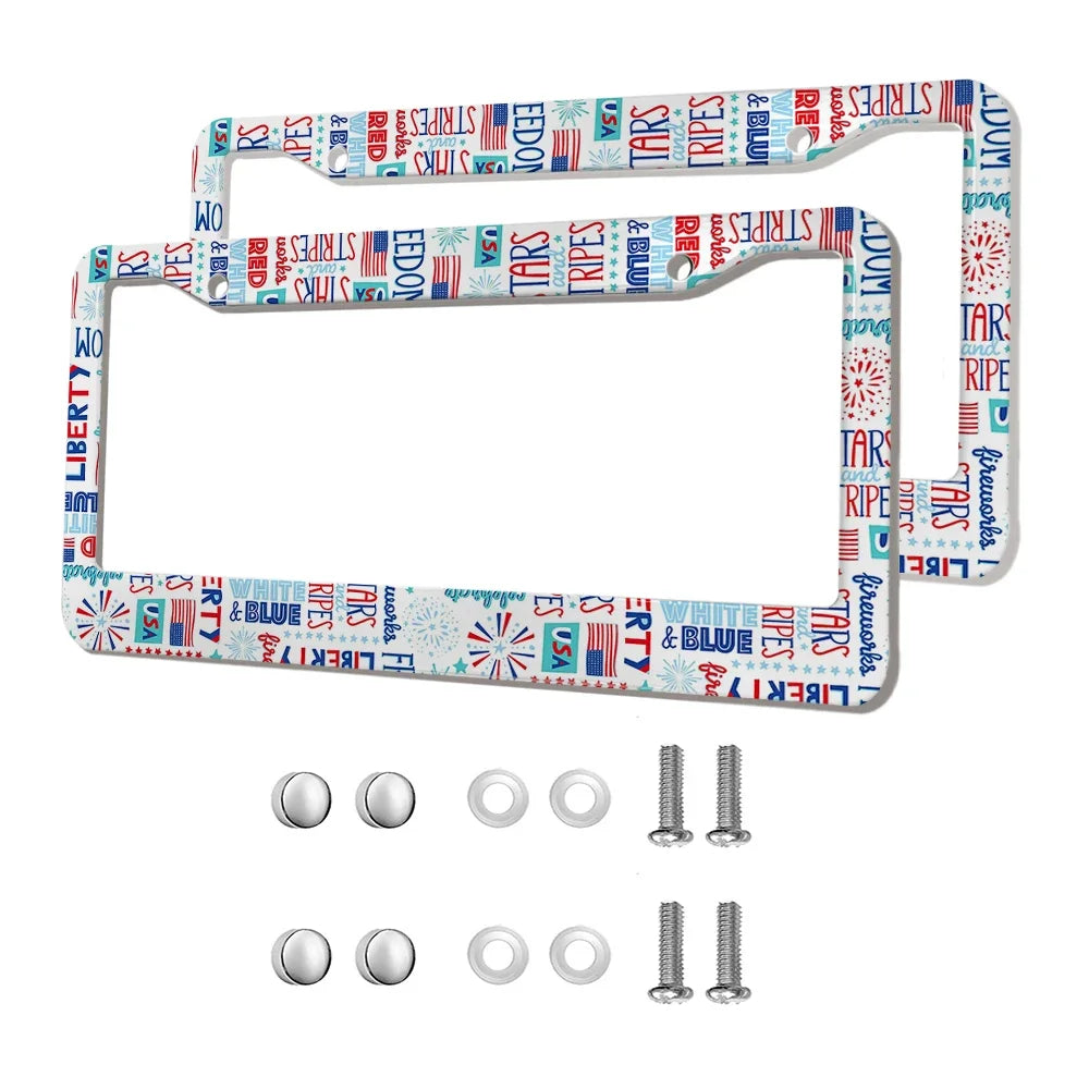 2-Pack Aluminum Alloy License Plate Frames – American Flag Design with Screws, Fits U.S. Plates