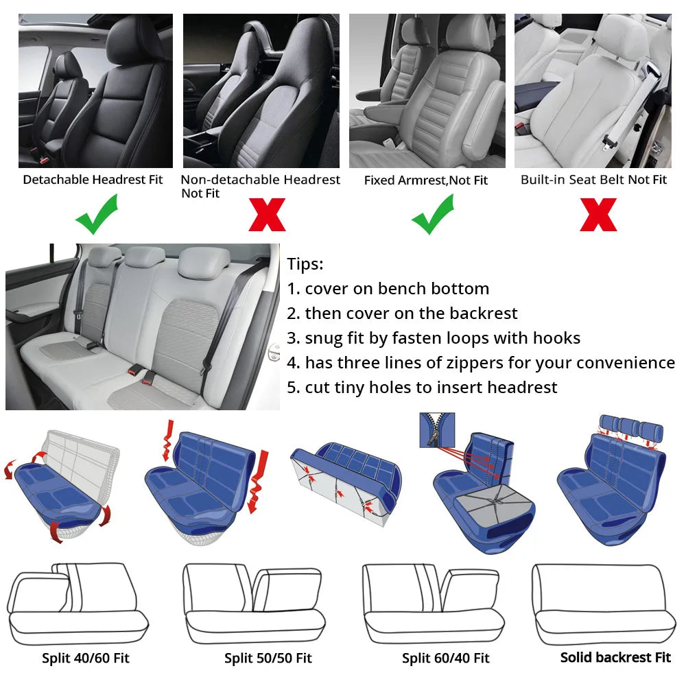 Universal Car Seat Cover Set with Embroidered Design for All Season Comfort