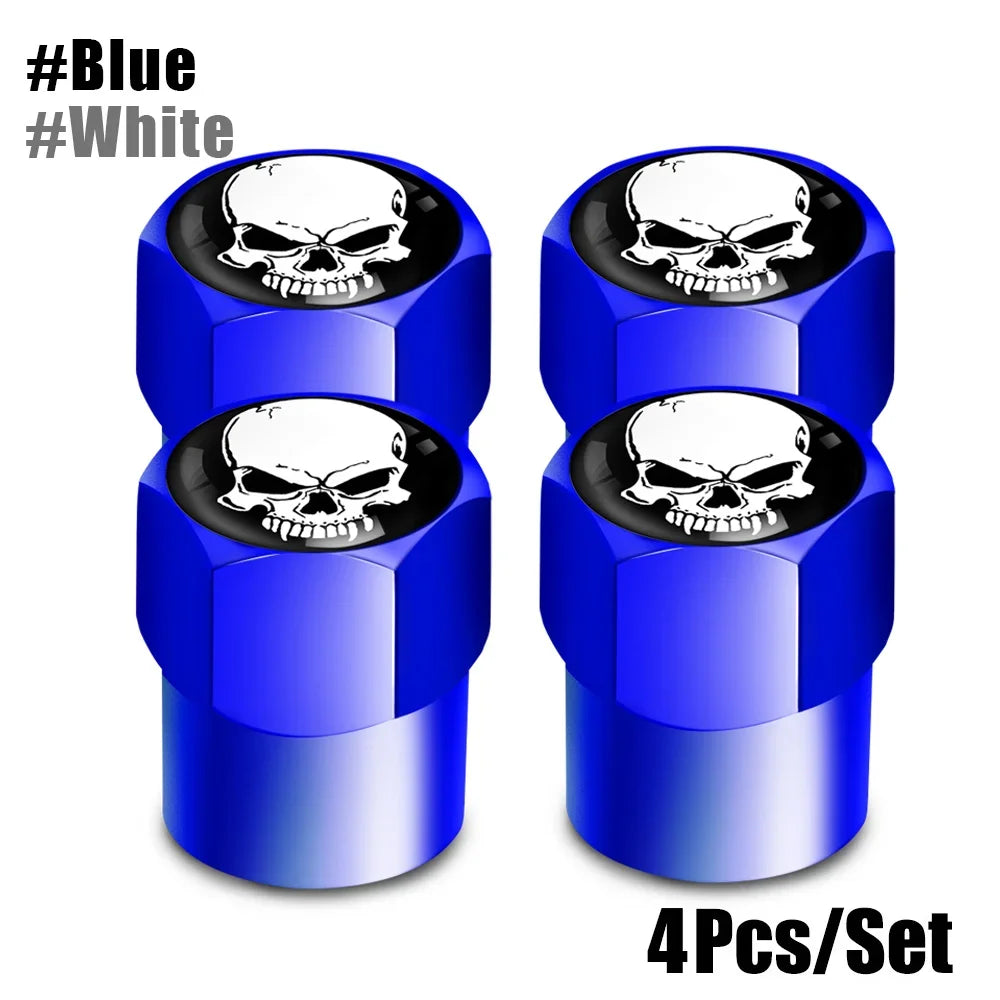 Skull Tire Valve Stem Cap Set of Four Dustproof and Corrosion Resistant Universal Fit for Car Bicycle Truck and Motorcycle