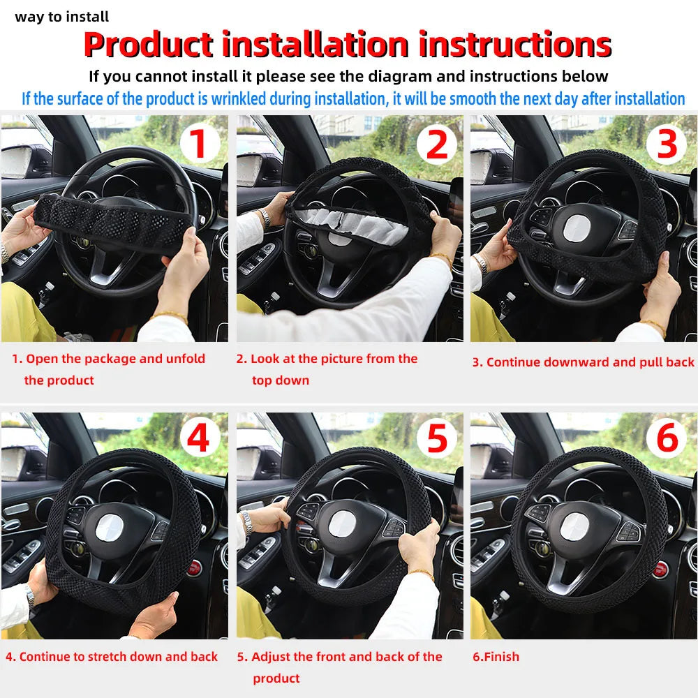 Carbon Fiber Pattern Silicone Leather Steering Wheel Cover for 14.5 to 15 Inch Wheels