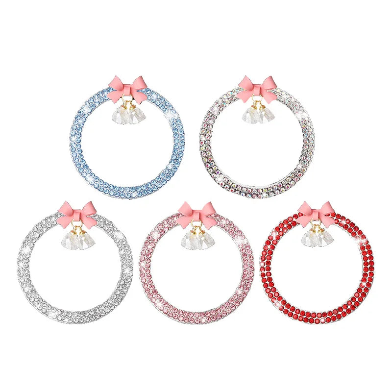 Rhinestone Bow Bell Car Start Switch Button Cover – Decorative Diamond Sticker Ring Trim