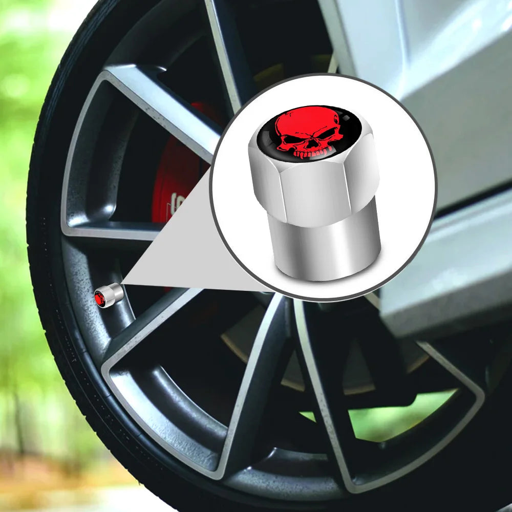 Skull Tire Valve Stem Cap Set of Four Dustproof and Corrosion Resistant Universal Fit for Car Bicycle Truck and Motorcycle