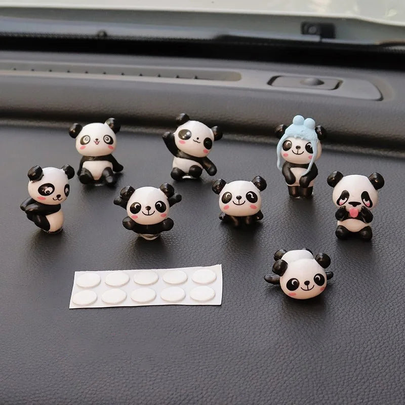 Mini Panda Dashboard Decor Set – 8 Piece Cute Interior Accessories