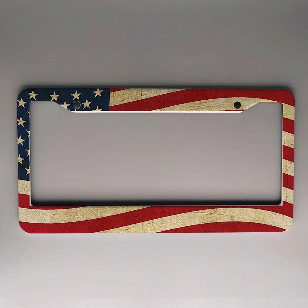 2-Pack Aluminum Alloy License Plate Frames – American Flag Design with Screws, Fits U.S. Plates